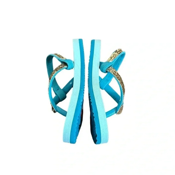 Reef Glitter Turquoise Thong Sandals Size 3/4 - Picture 3 of 5